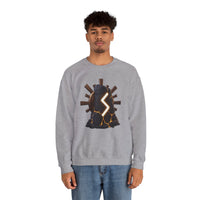 Sowulo Rune Sun Graphic Sweatshirt - Classic Fit Fleece Crewneck - Unisex White