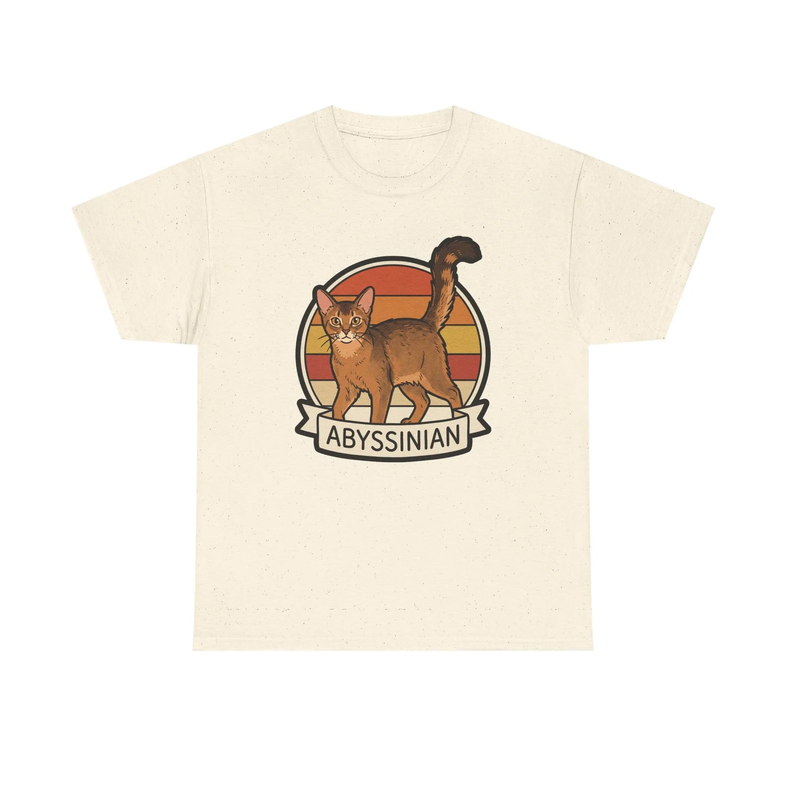 Abyssinian Retro 70s Sunset Cat T-Shirt - Heavy Cotton Classic Fit Tee - Unisex White