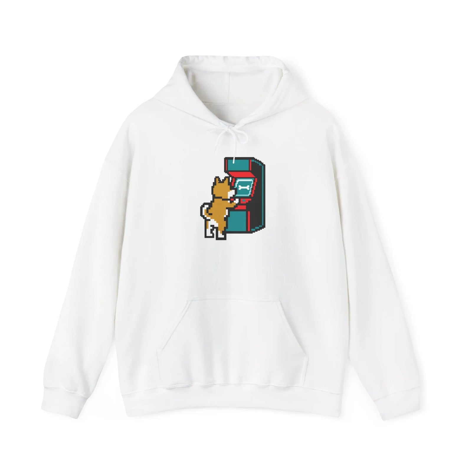 8-Bit Pixel Gaming Dogs Hoodie - Soft Cotton Blend Pullover Fleece - Unisex White