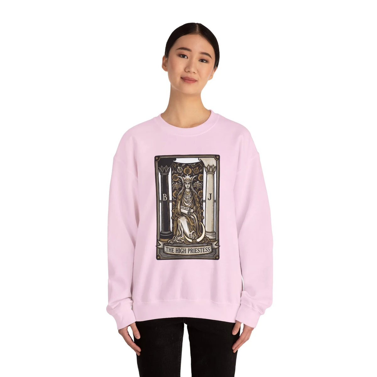 The High Priestess Tarot Card Sweatshirt - Heavy Blend Fleece Crewneck - Unisex White
