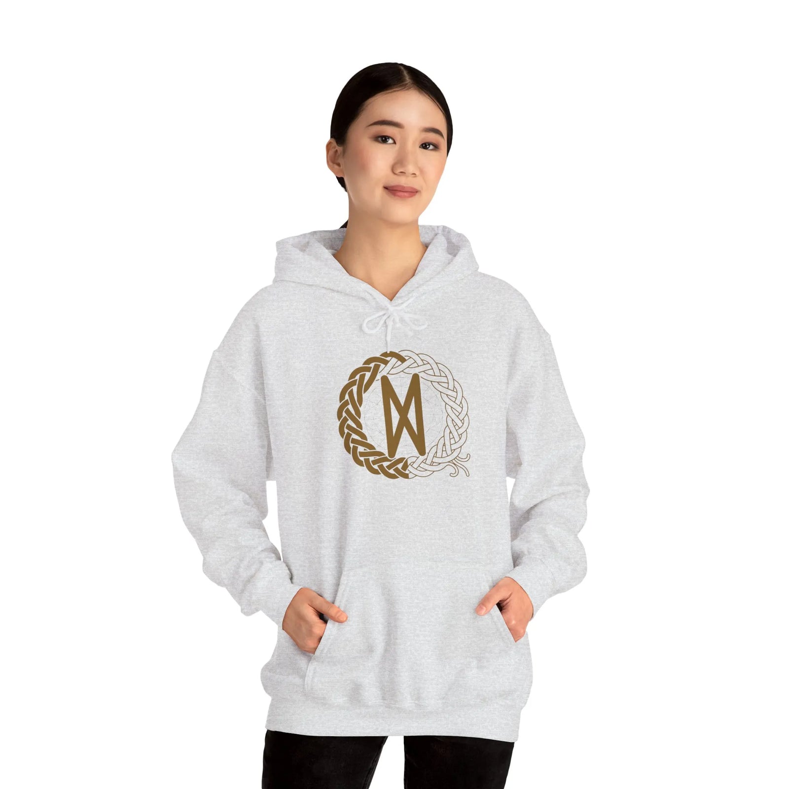 Dagaz Rune Dawn Dusk Threshold Hoodie - Medium Weight Fleece Pullover - Unisex White