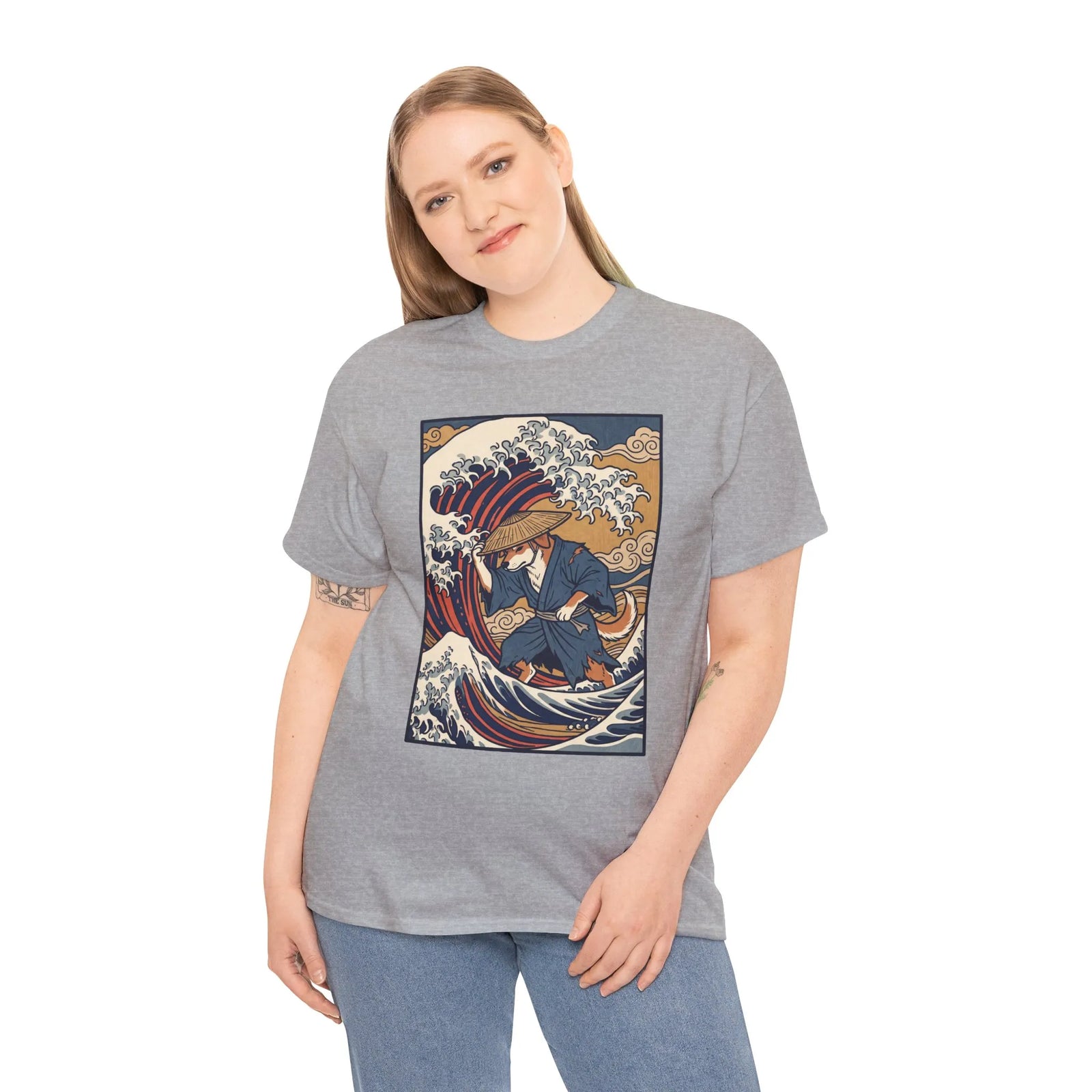 Ronin and the Wave Ukiyo-e T-Shirt - Heavy Cotton Classic Fit Tee - Unisex Off White
