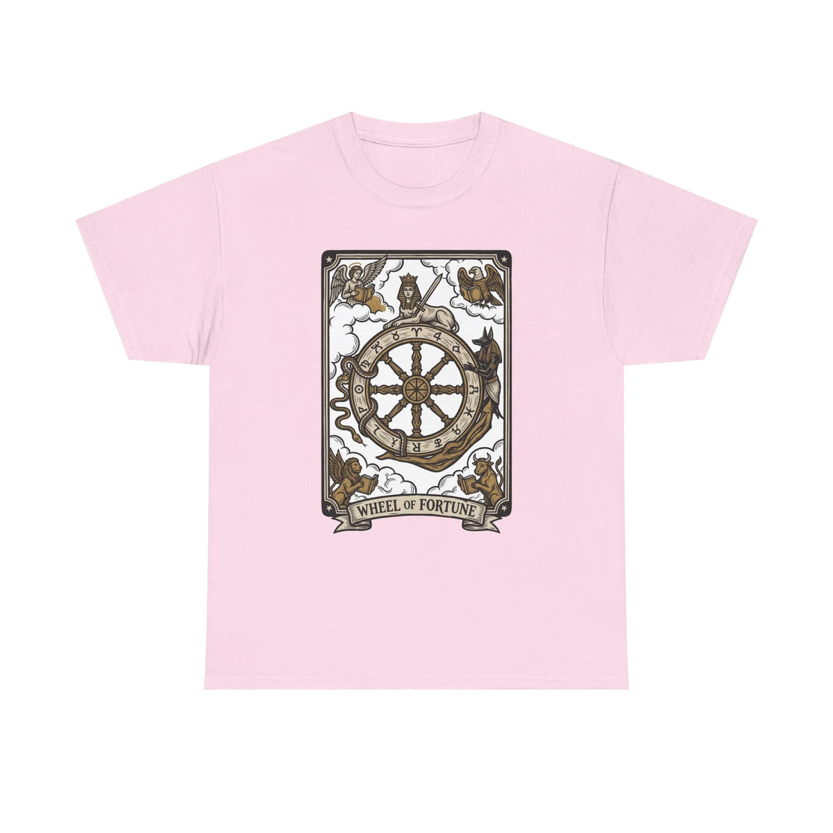 Wheel of Fortune Tarot Graphic T-Shirt - Heavyweight Cotton Classic Fit - Unisex White