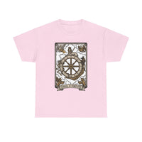 Wheel of Fortune Tarot Graphic T-Shirt - Heavyweight Cotton Classic Fit - Unisex White