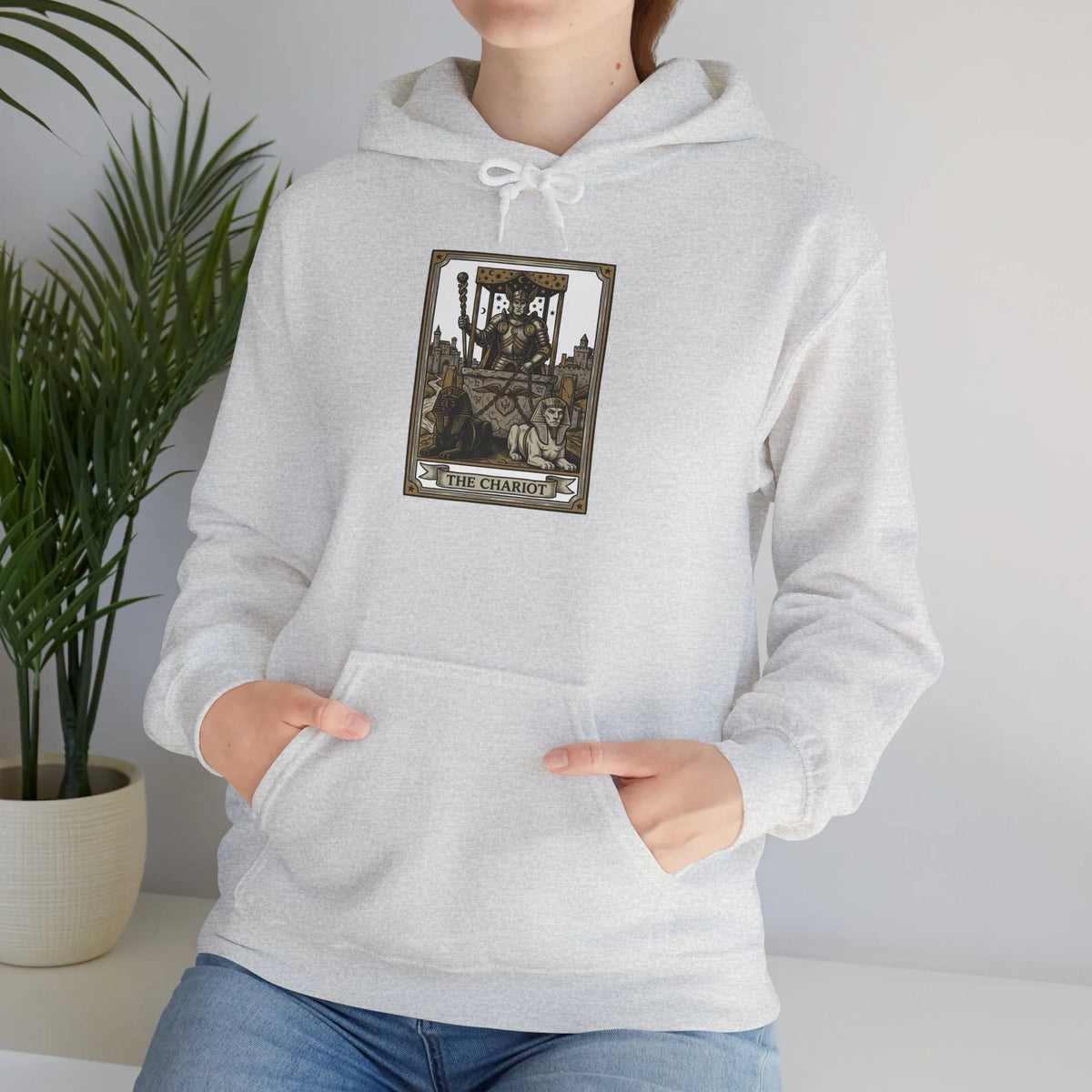 The Chariot Tarot Card Hoodie - Heavy Blend Fleece Pullover - Unisex Off White