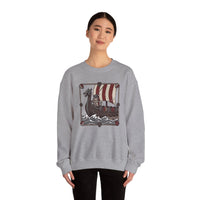 Longship Prow Viking Berserker Cats Sweatshirt - Heavyweight Cotton Blend Crewneck - Unisex White