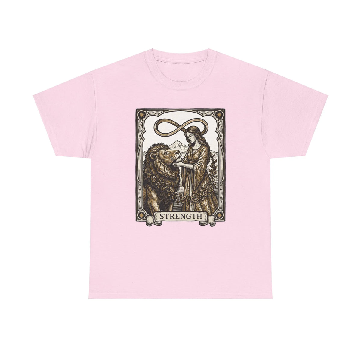 Tarot Strength Card Graphic T-Shirt - Heavy Cotton Classic Fit Crewneck - Unisex White