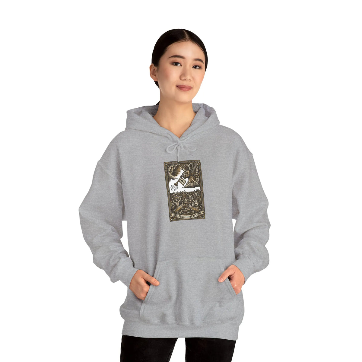 Judgement Tarot Card Graphic Hoodie - Heavyweight Cotton Blend Pullover - Unisex White