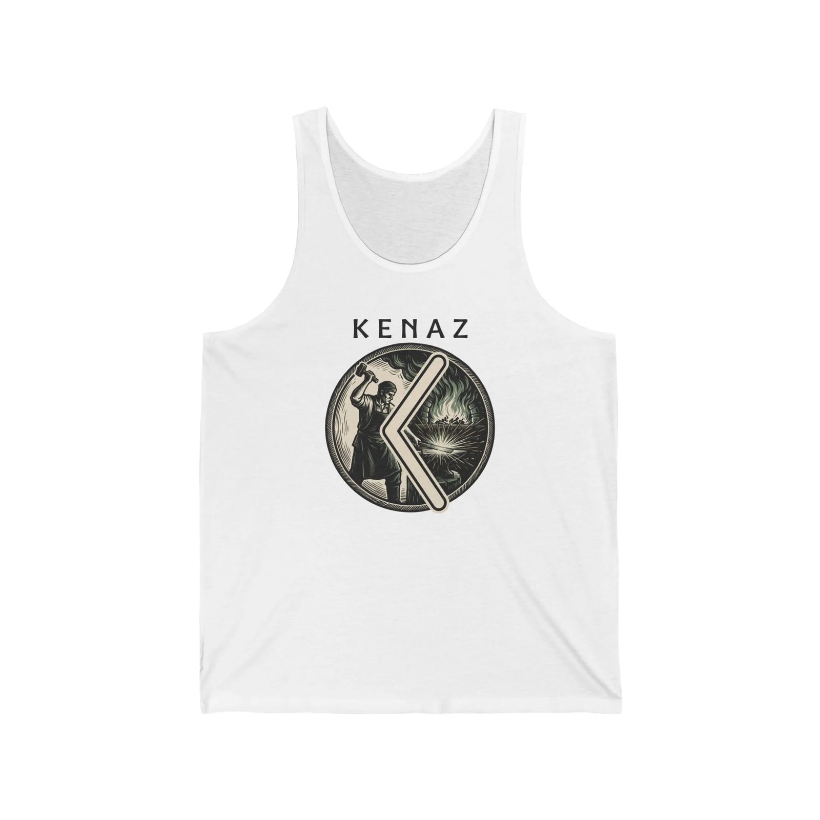 Kenaz Rune Creative Forge Tank Top - Lightweight Airlume Combed Cotton Jersey - Unisex White