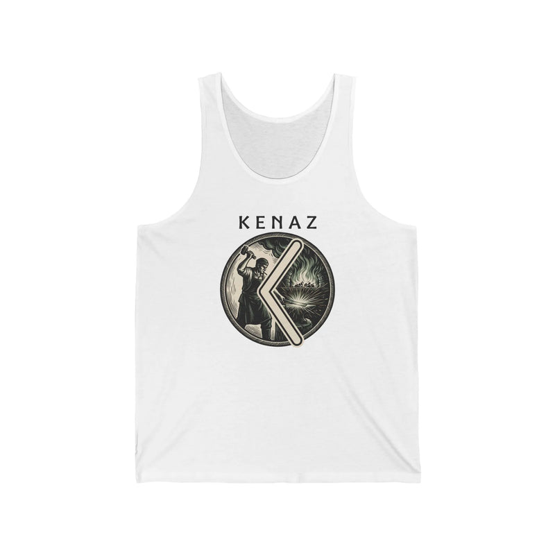 Kenaz Rune Creative Forge Tank Top - Lightweight Airlume Combed Cotton Jersey - Unisex White