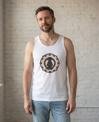 Meditating Dog Sacred Geometry Tank Top - Soft Airlume Cotton Retail Fit - Unisex White