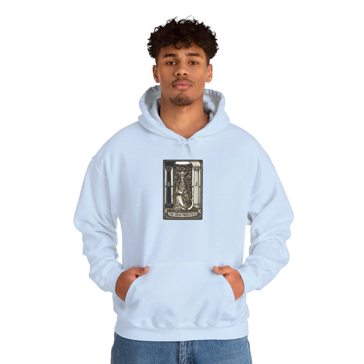 High Priestess Tarot Card Hoodie - Heavy Blend Fleece Pullover - Unisex White
