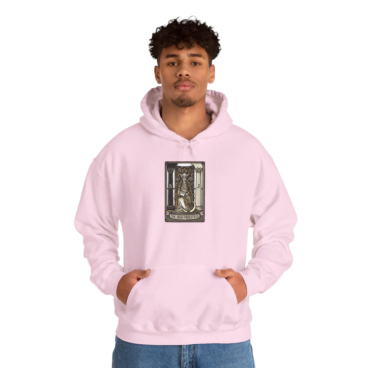 High Priestess Tarot Card Hoodie - Heavy Blend Fleece Pullover - Unisex White