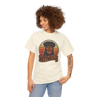 Retro 70s Sunset Rottweiler T-Shirt - Heavy Cotton Classic Fit Tee - Unisex Off White