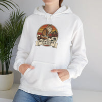 Norwegian Forest Cat Retro Sunset Hoodie - Heavy Cotton-Poly Blend Pullover - Unisex White