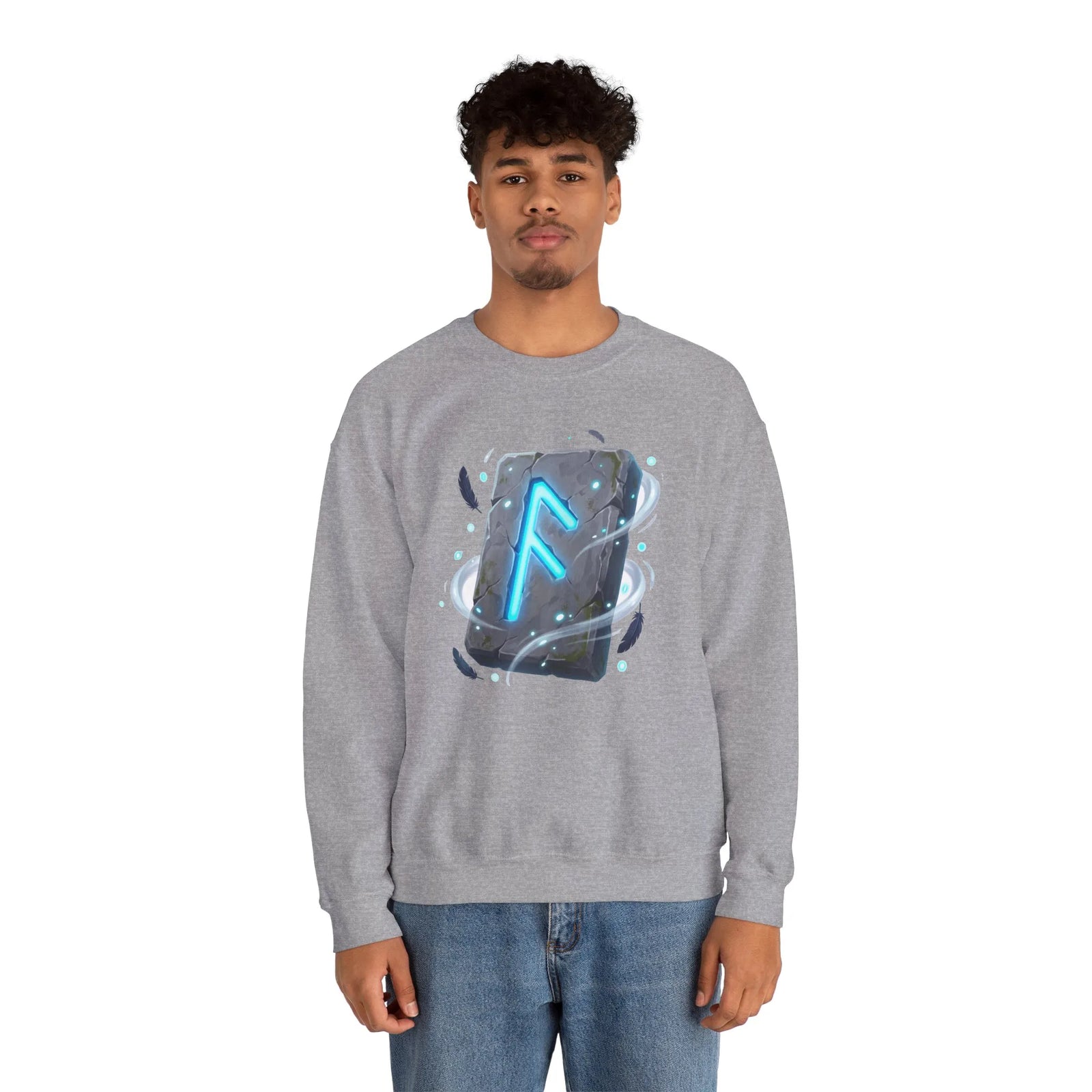 Ansuz Rune Divine Speech Graphic Sweatshirt - Heavy Blend Fleece Crewneck - Unisex White