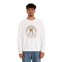 Mannaz Rune Celtic Knot Sweatshirt - Classic Fit Heavy Blend Crewneck - Unisex White