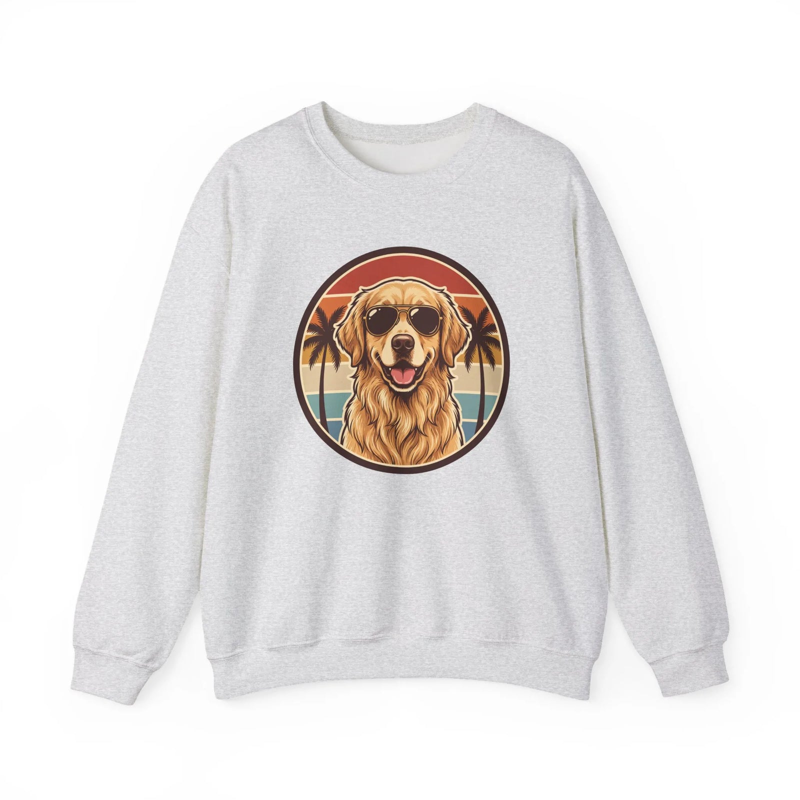 Golden Retriever Sunset Sweatshirt - Heavy Blend Cotton Poly Crewneck - Unisex White