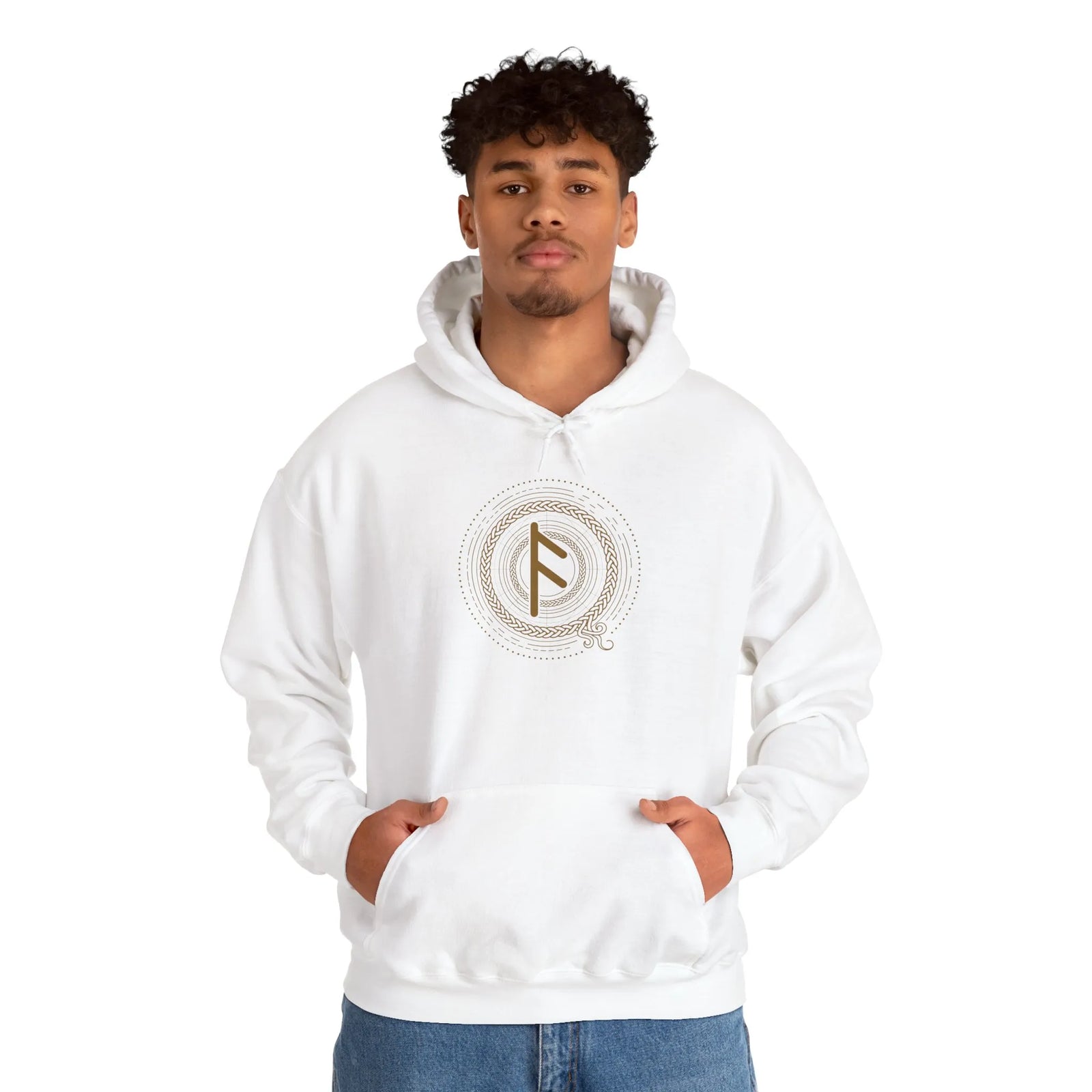 Ansuz Divine Speech Rune Hoodie - Heavyweight Fleece Pullover - Unisex White
