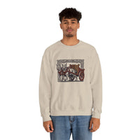 Freyja's Sacred Cats Norse Woodcut Sweatshirt - Heavy Blend Crewneck Fleece - Unisex White