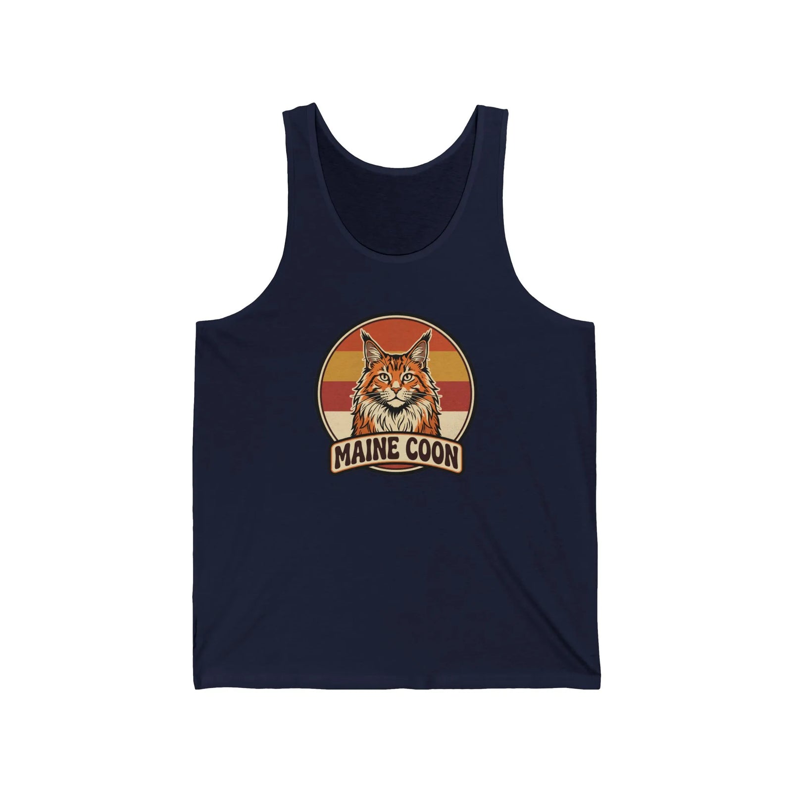 Maine Coon Cat Retro 70s Sunset Tank Top - Lightweight Ringspun Cotton Jersey - Unisex White