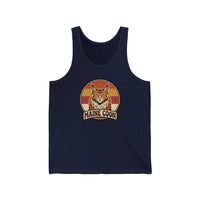 Maine Coon Cat Retro 70s Sunset Tank Top - Lightweight Ringspun Cotton Jersey - Unisex White