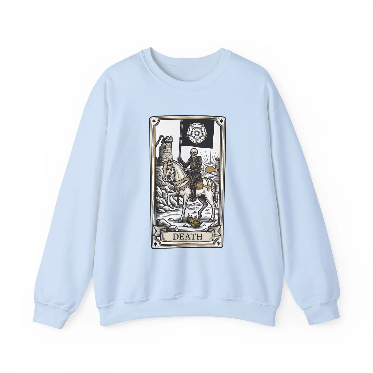 Tarot Death Card Graphic Sweatshirt - Heavy Blend Classic Fit Crewneck - Unisex White