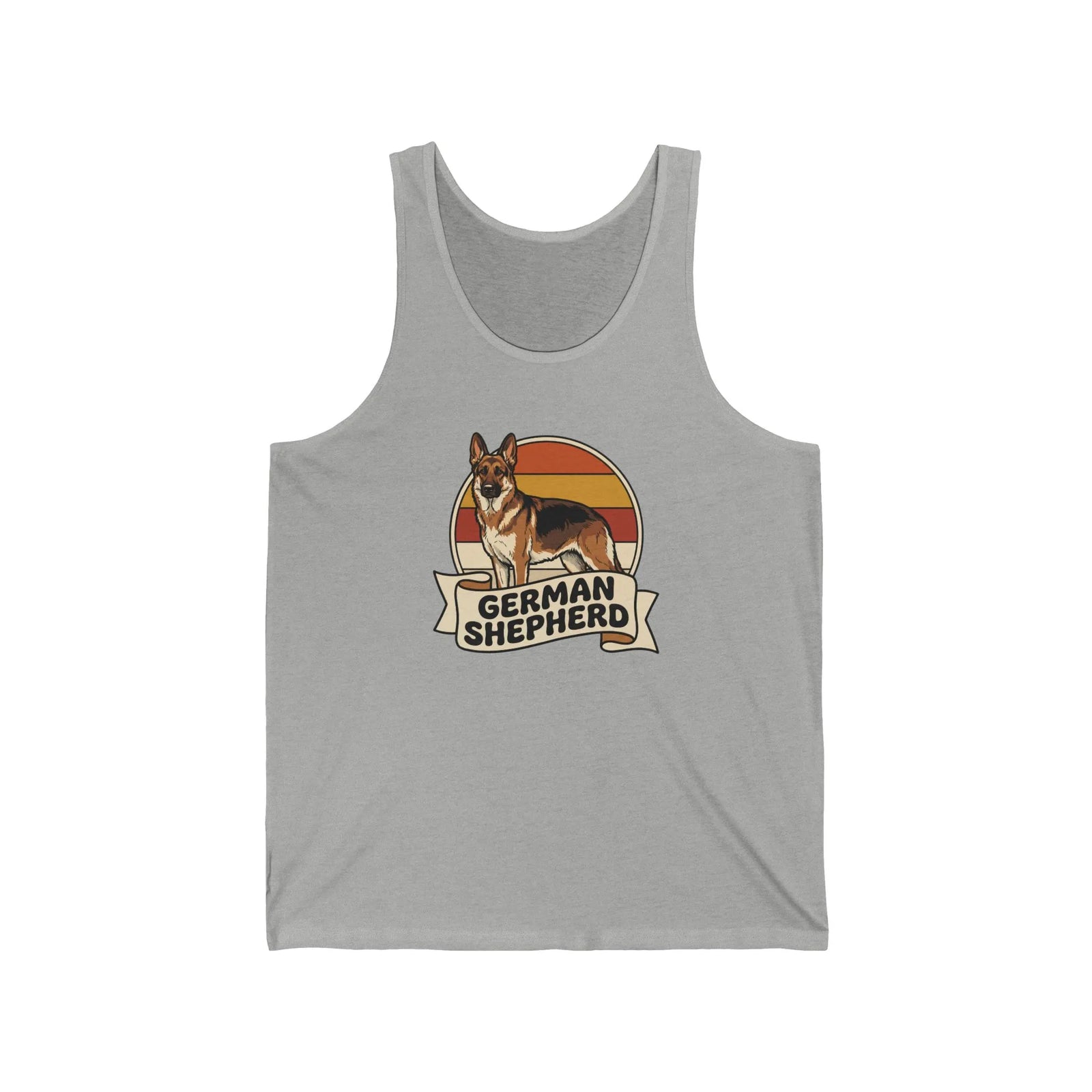 German Shepherd Retro Sunset Tank Top - Lightweight Jersey Retail Fit - Unisex White