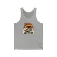 German Shepherd Retro Sunset Tank Top - Lightweight Jersey Retail Fit - Unisex White