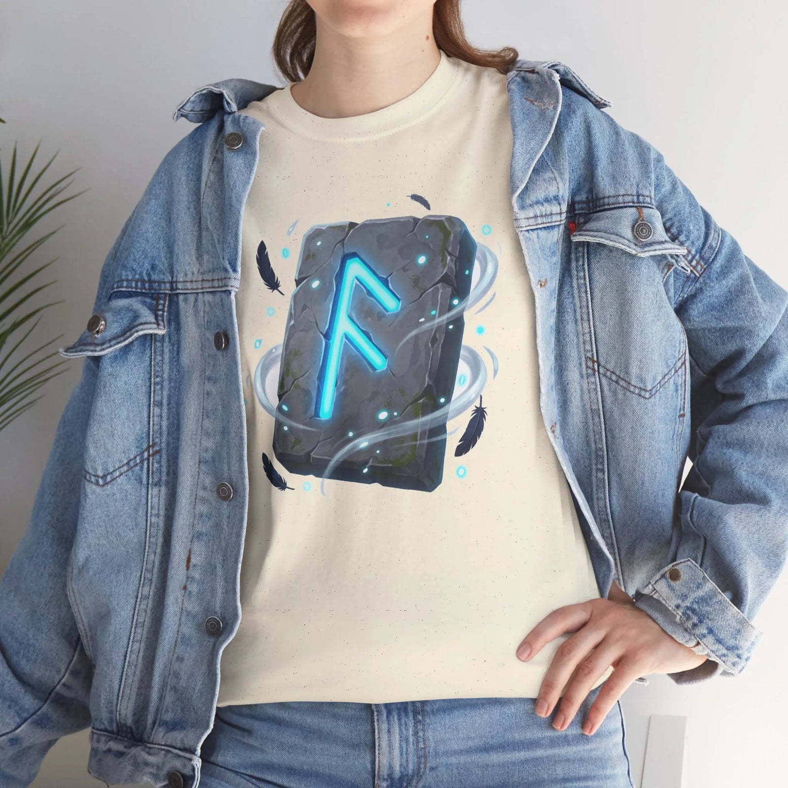 Ansuz Rune Odin's Raven Graphic T-Shirt - Heavy Cotton Classic Fit Crewneck Tee - Unisex White