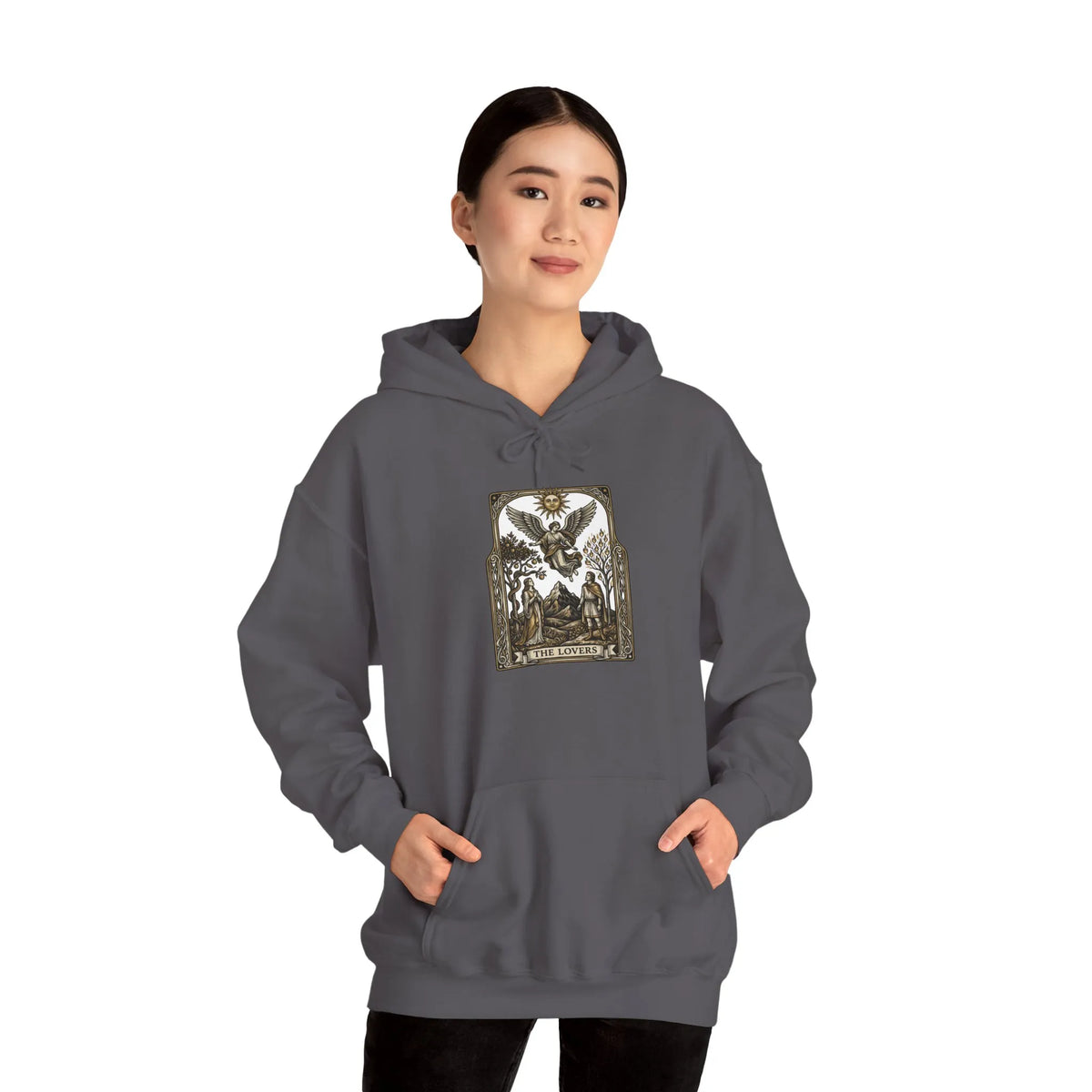 The Lovers Tarot Card Hoodie - Medium-Weight Fleece Pullover - Unisex White