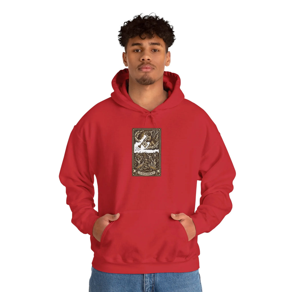 Judgement Tarot Card Graphic Hoodie - Heavyweight Cotton Blend Pullover - Unisex White
