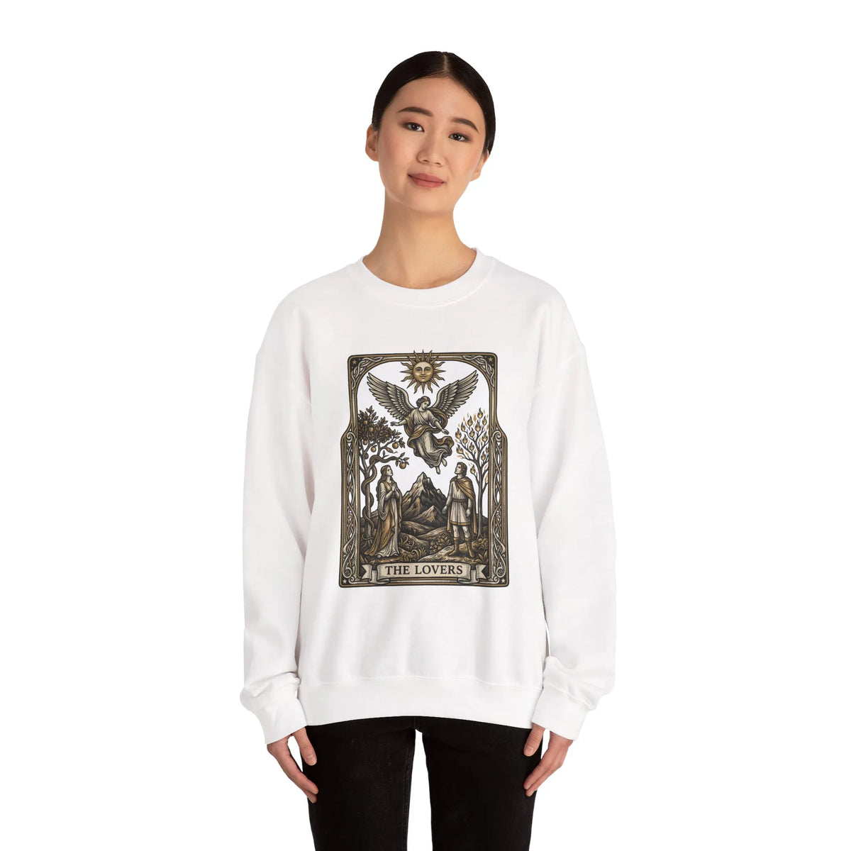 The Lovers Tarot Card Sweatshirt - Heavy Blend Fleece Crewneck - Unisex White