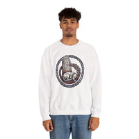 Norse Runestone Hound Odin's Wolves Sweatshirt - Medium-Heavy Cotton Blend Crewneck - Unisex White