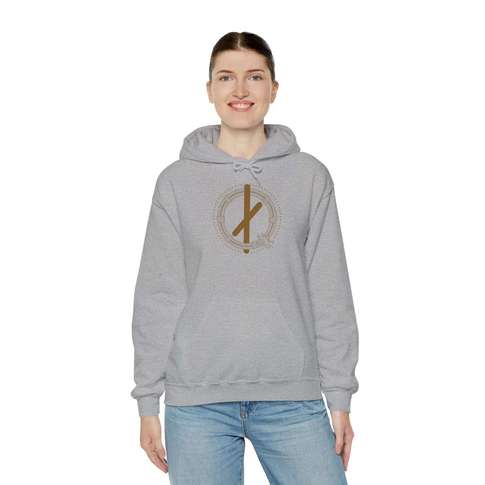 Nauthiz Rune Necessity Symbol Hoodie - Soft Blend Fleece Pullover - Unisex White