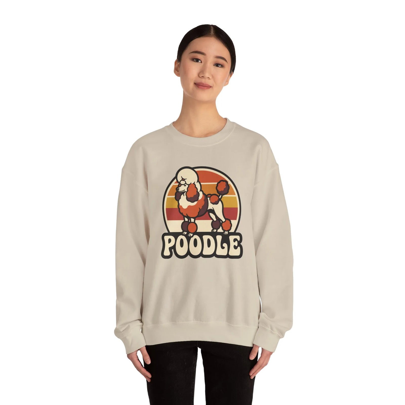 Poodle Retro 70s Sunset Sweatshirt - Heavy Blend Fleece Crewneck - Unisex White
