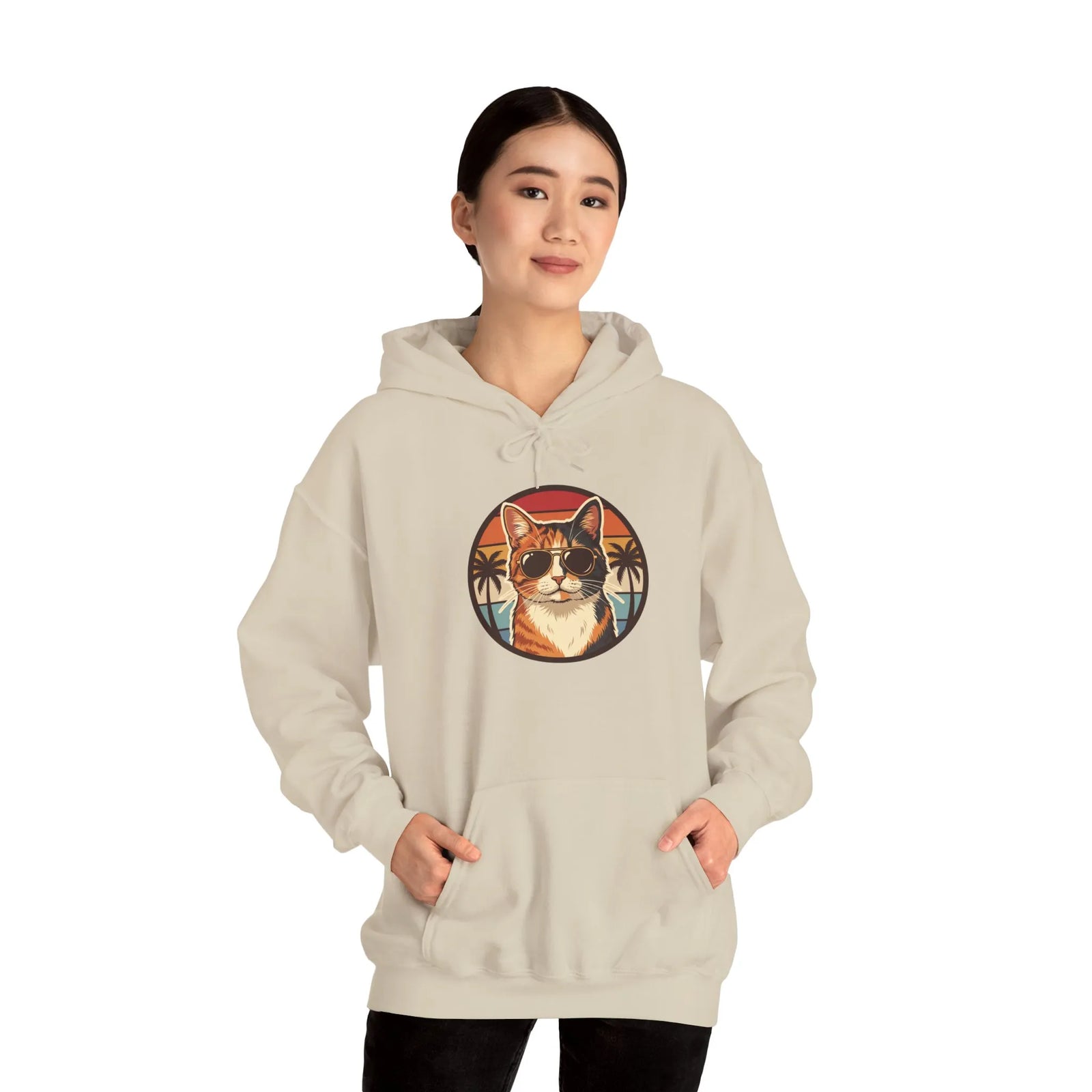 Calico Cat Aviator Sunglasses Hoodie - Heavy Blend Fleece Pullover - Unisex White
