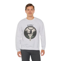 Elhaz Rune Protection Stag Sweatshirt - Medium-Heavy Cotton-Poly Crewneck - Unisex White