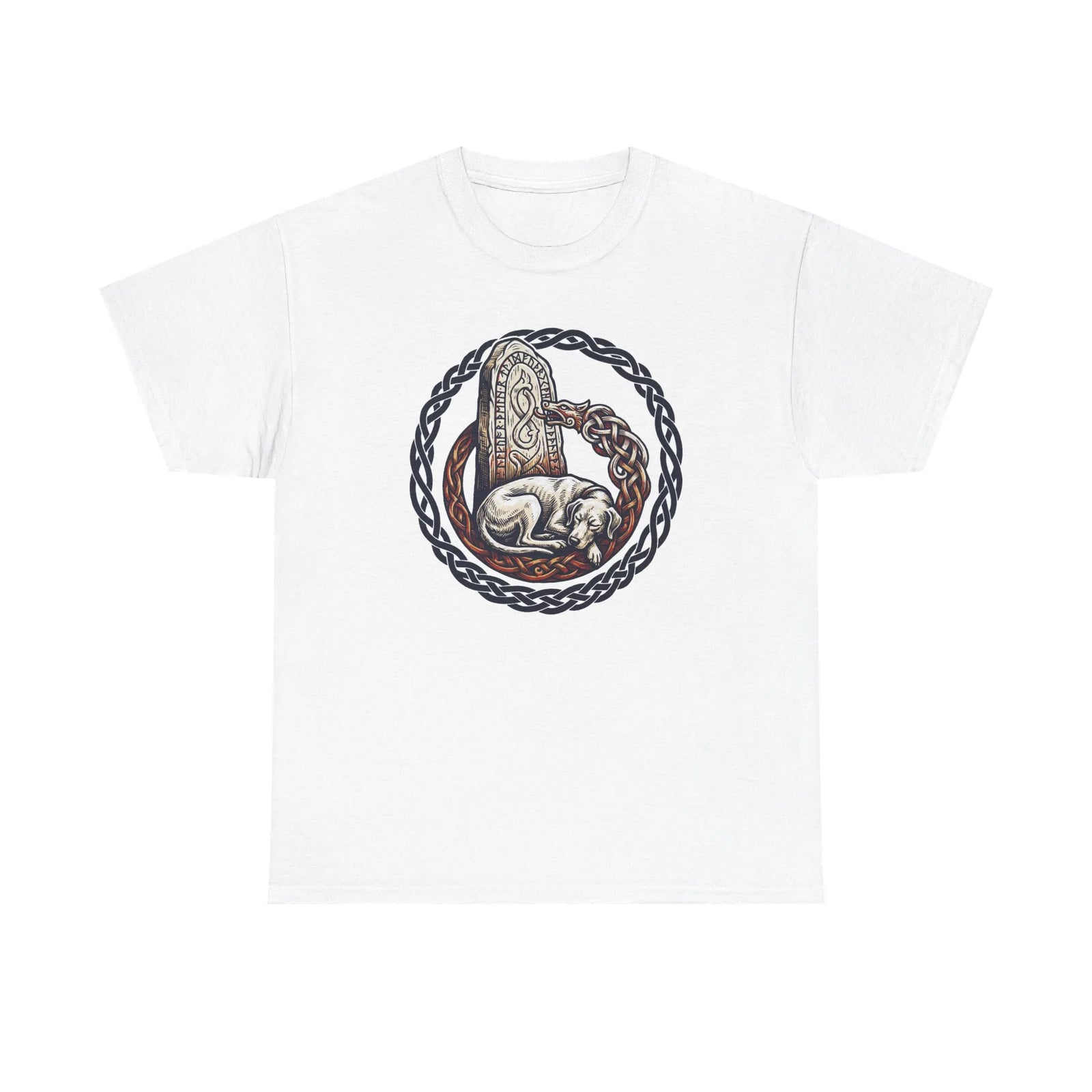 Runestone Hound Odin's Wolves Norse T-Shirt - Heavy Cotton Classic Fit Tee - Unisex White