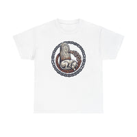 Runestone Hound Odin's Wolves Norse T-Shirt - Heavy Cotton Classic Fit Tee - Unisex White