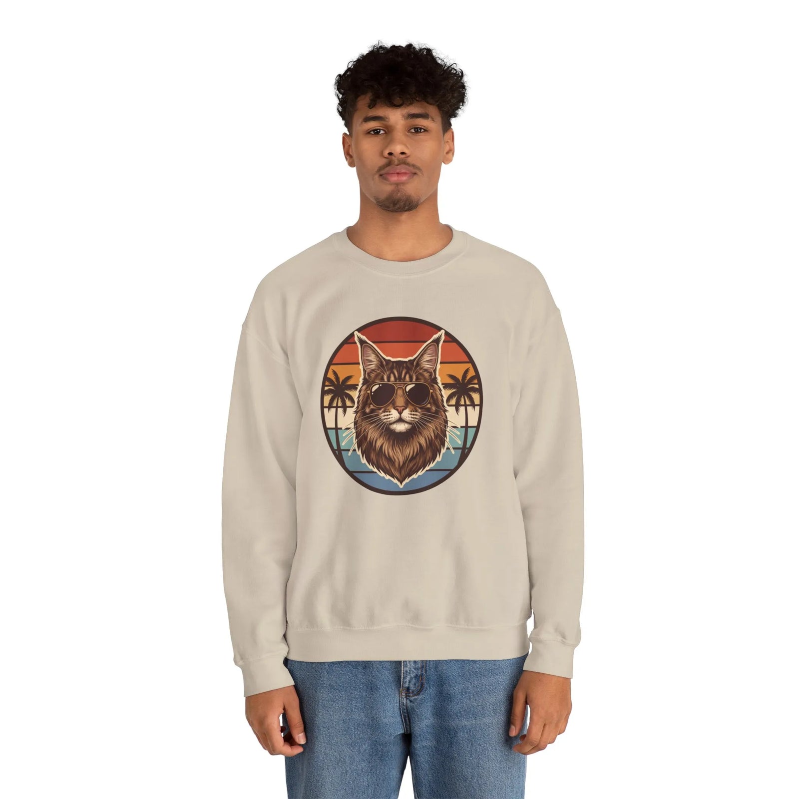 Maine Coon Aviator Cat Sweatshirt - Heavy Blend Fleece Crewneck - Unisex White