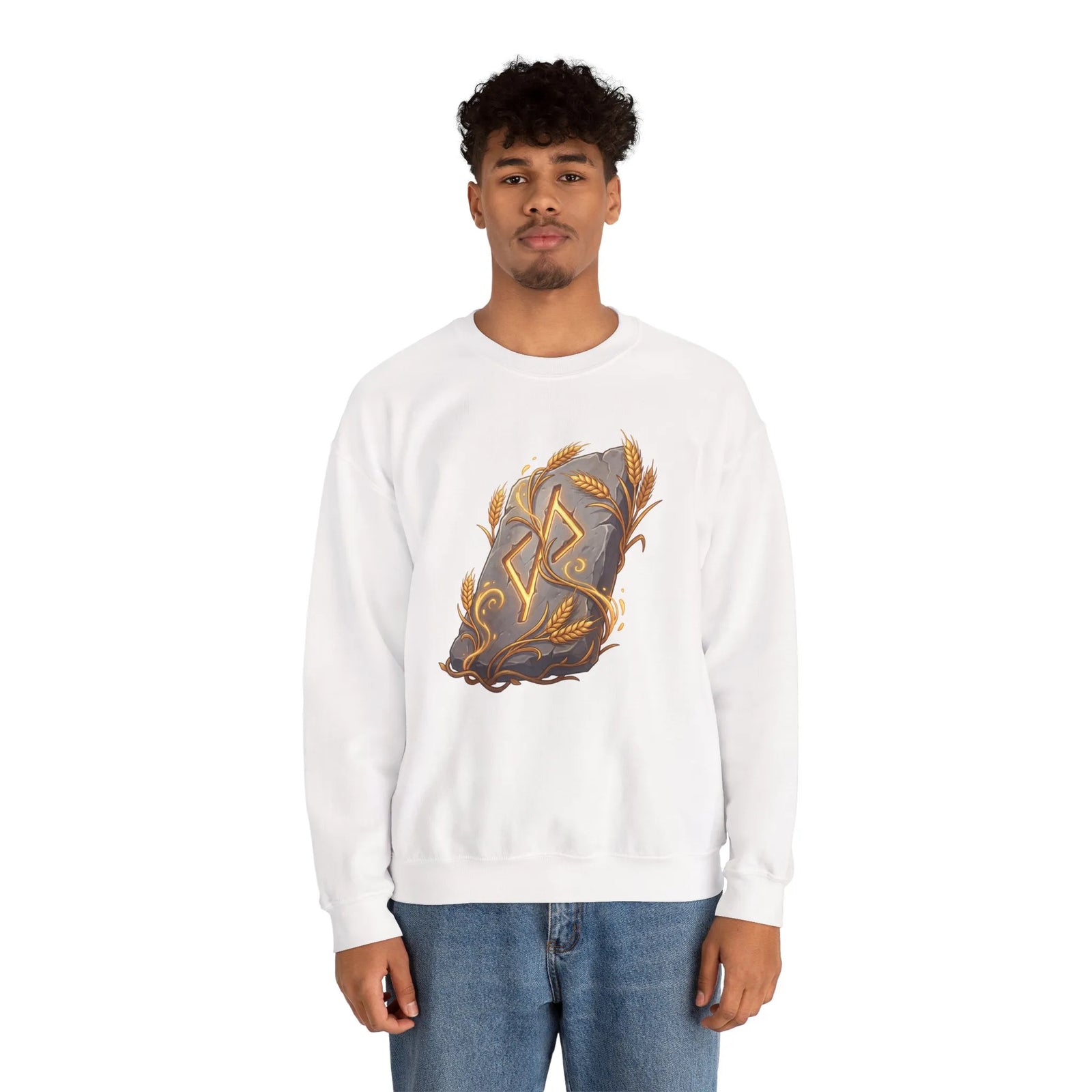 Jera Rune Harvest Graphic Sweatshirt - Heavy Blend Cotton Polyester Crewneck - Unisex White