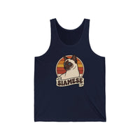 Retro 70s Sunset Siamese Cat Tank Top - Soft Lightweight Combed Cotton Tank - Unisex White