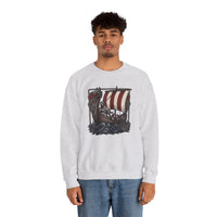 Viking Berserker Dogs Longship Prow Sweatshirt - Heavy Blend Cotton Poly Crewneck - Unisex White