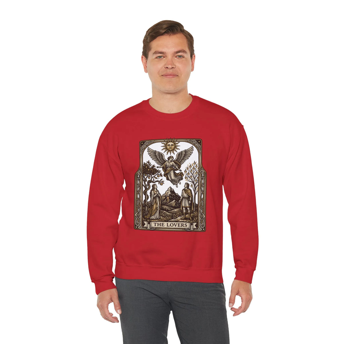 The Lovers Tarot Card Sweatshirt - Heavy Blend Fleece Crewneck - Unisex White