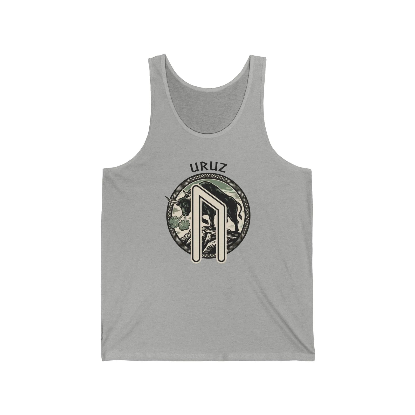 Uruz Rune Bull Graphic Tank Top - Soft Ring-Spun Cotton Jersey - Unisex White