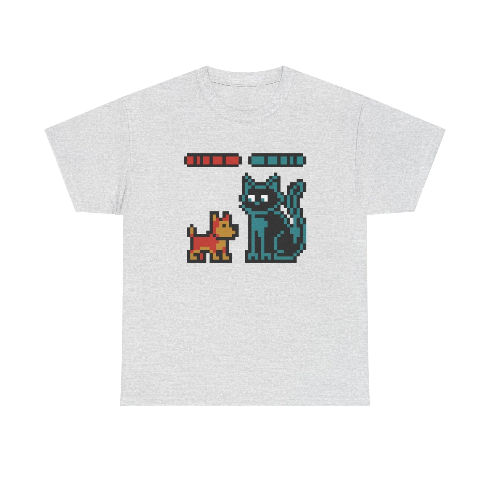 8-Bit Pixel Gaming Dogs Boss Fight T-Shirt - Heavyweight 100% Cotton Classic Fit - Unisex White