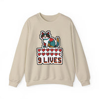 Nine Lives 8-Bit Pixel Gaming Cat Sweatshirt - Heavy Blend Fleece Crewneck - Unisex White