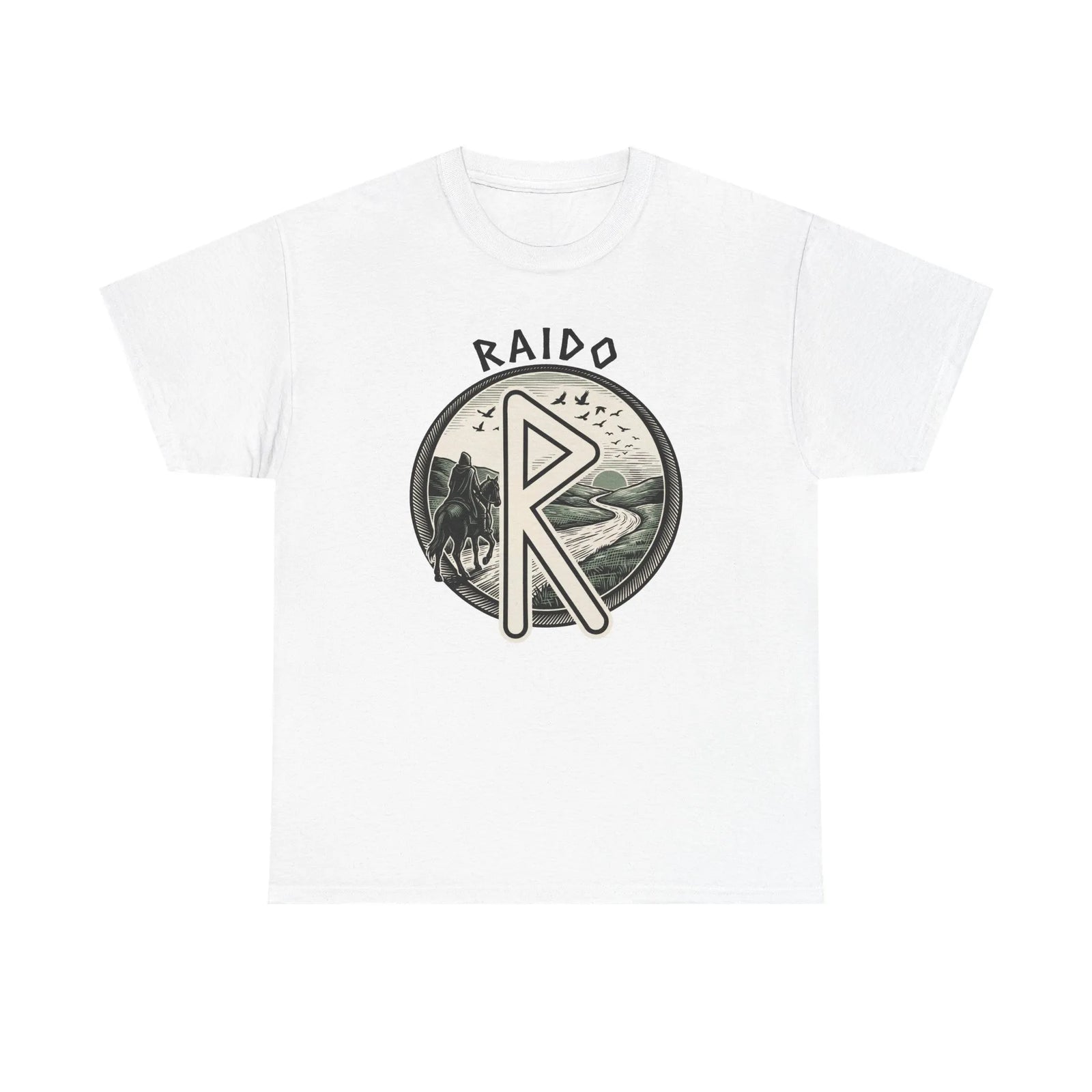 Raido Journey Rune Graphic T-Shirt - Heavy Cotton Classic Fit Tee - Unisex White