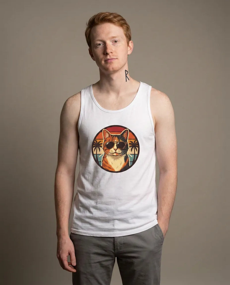 Calico Cat Aviator Sunset Tank Top - Lightweight Jersey Retail Fit - Unisex Athletic Heather